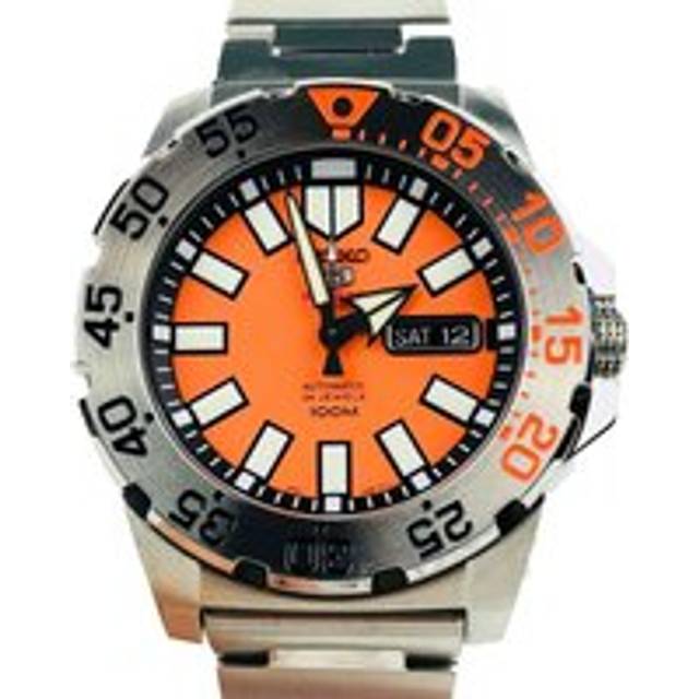 Seiko 5 Sports Diver Baby Orange Monster Silver Stainless Steel Orange Dial Men's Watch SRP483K1
