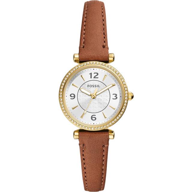 Fossil Carlie Brown Leather Strap Crystal Accents Silver Dial Quartz ES5297 Women&#39;s Watch