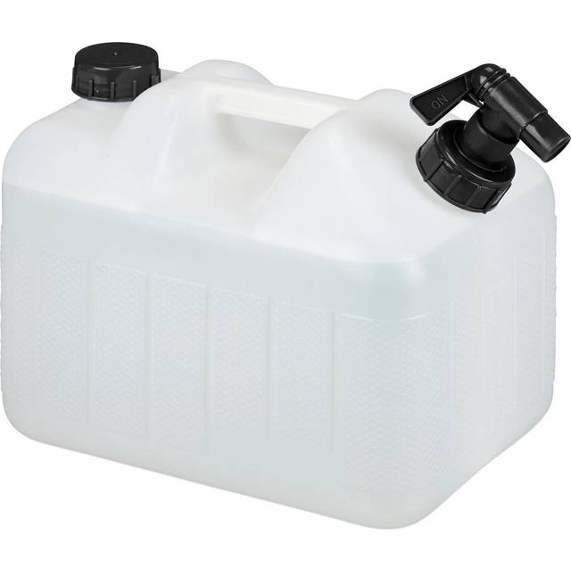Relaxdays - Water Canister with Tap, 10 Litres, Camping Container, BPA-Free Plastic, Wide Opening, Handle, White/Black