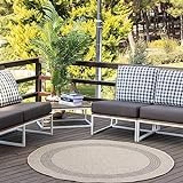 RHONDA Round In- & Outdoor Cottage Jute-Look Area Rug - Beige - 100cm diameter