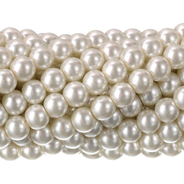 RUBYCA 200Pcs Czech Tiny Satin Luster Glass Pearl Round Bead for Beading Jewelry Making 8mm Cream