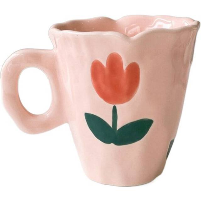 Handmade Ceramic Mugs Hand Painted and Cloud Irregular Coffee Cup for Tea Milk Gifts Cup(Pink)