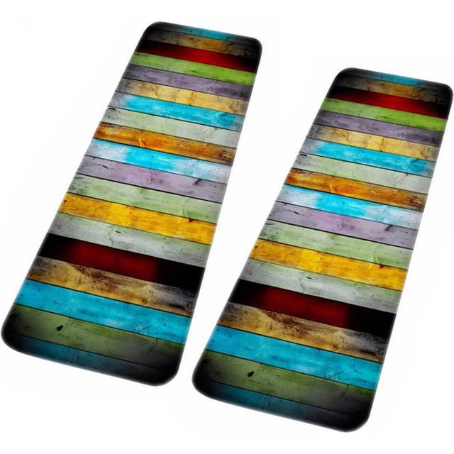 2X Long Paragraph Colorful Wood Prints Water Absorbent Bath Mats 40X120cm / 16X48Inch