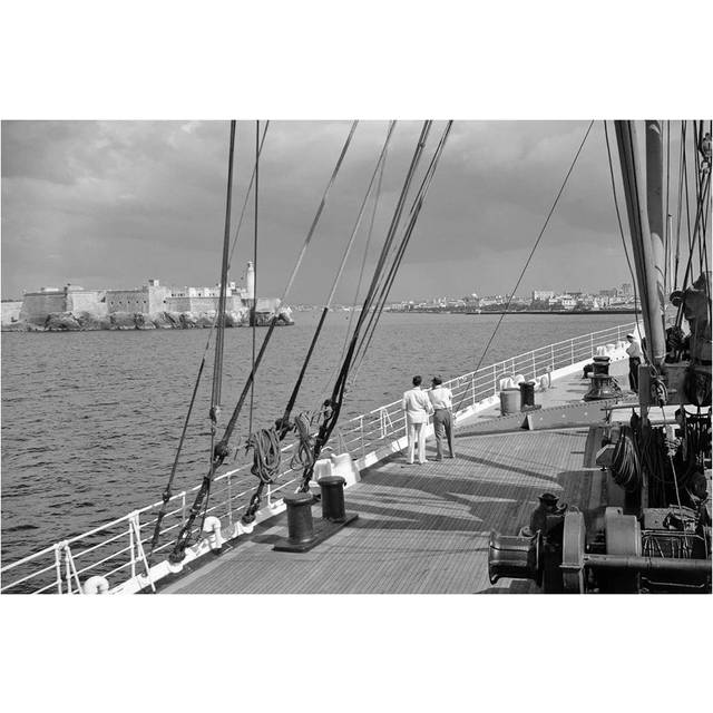 1930s-1940s Two Men on Deck of Steamer Ship Coming into Havana Harbor Cuba - Wrapped Canvas Photograph (20.32 cm H x 30.48 cm W)