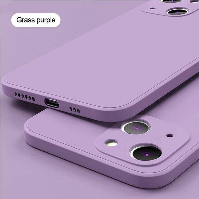 (For iPhone 12 Pro, Grass Purple Color) NEW Square Liquid Silicone Phone Case For iPhone 12 13 14 mini Pro Max Plus Full Protection Cover