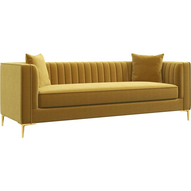 Anne Klein Women's Nizzoli Yellow Mustard 91" Velvet Sofa size 30" H x 90.5" W x 34" D