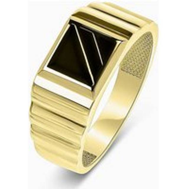 Men's 9ct Yellow Gold Black Enamel Square Gents Signet Ring