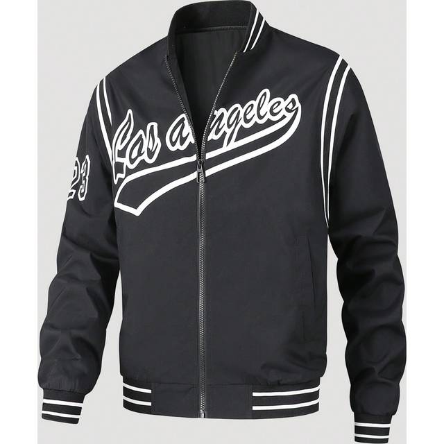 Herr Basebolljacka Med Bokstavstryck Och Ränder Dekorationer - Svart (L,M,S,XL,XXL)