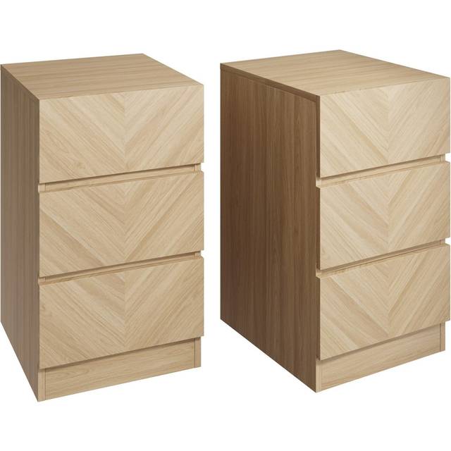 GFW Catania Pair of 3 Drawer Bedside Tables Euro Oak, Brown