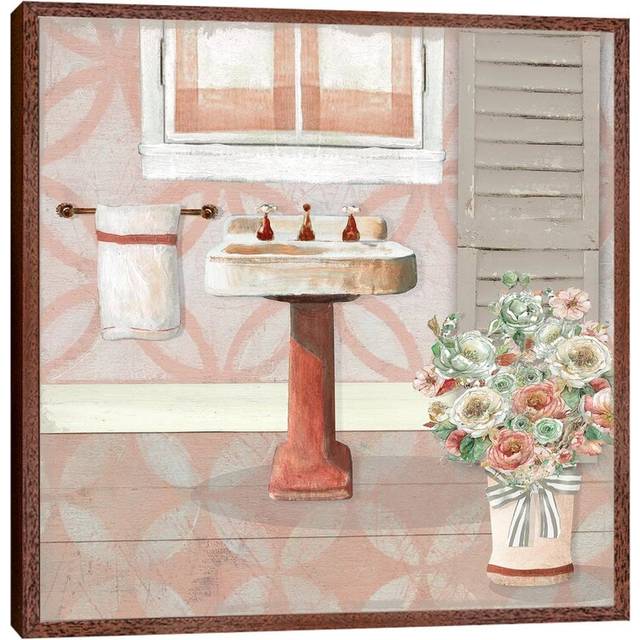 Blushing Bath Sink II by Carol Robinson - Graphic Art Print on Canvas - Classic Brown Wood Framed (45.72 cm H x 45.72 cm W)