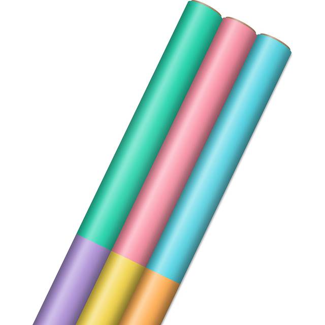 Hallmark Pastel Wrapping Paper Rolls - Pink  Purple  Blue  Green  Yellow  Orange Gift Wrap Paper (Set of 3 Rolls: 75 sq. ft. ttl.) for Birthday  Baby