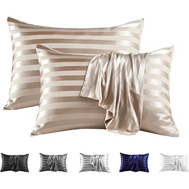MR&HM Satin Pillowcase for Hair and Skin  Silk Satin Pillowcase 2 Pack  Standard Size Pillow Cases Set of 2  Silky Pillow Cover with Envelope Closure
