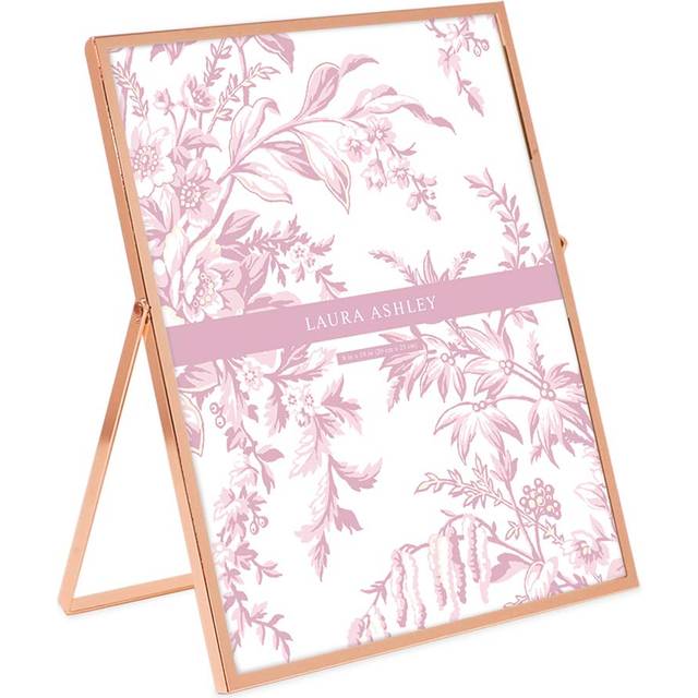 Laura Ashley 8x10 Rose Gold Flat Metal Picture Frame Vertical with Pull-Out Easel Stand  Made for Tabletop  Counterspace  Shelf and Desk