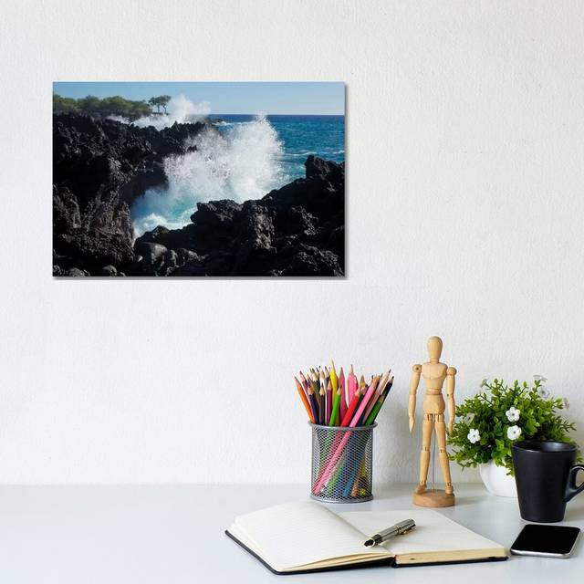 Huge Waves Crashing Against Lava Rocks on Coast of Big Island, Hawaii by Gayle Harper - Wrapped Canvas Graphic Art (20.32cm H x 30.48cm W x 1.91m D)