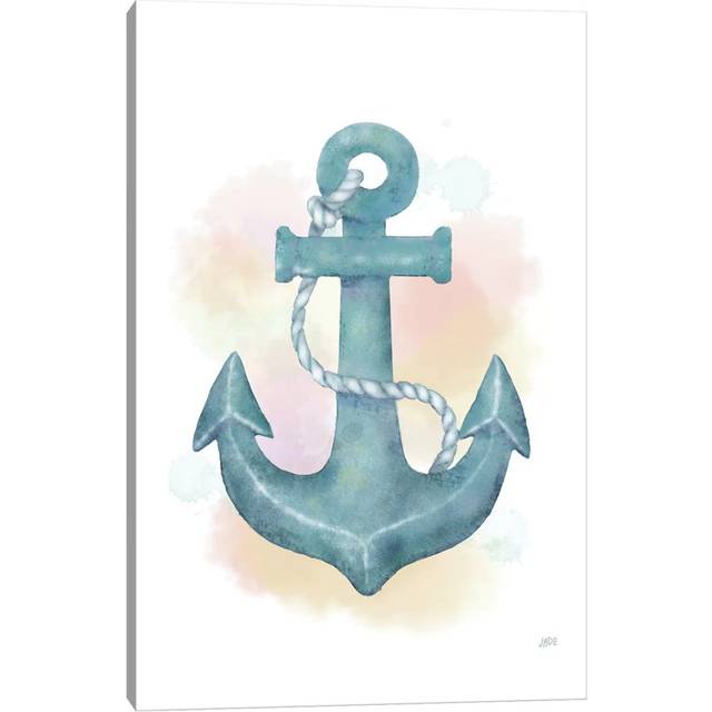 Watercolour Anchor by Jade Reynolds - Wrapped Canvas Painting (45.72cm H x 30.48cm W x 1.91cm D)