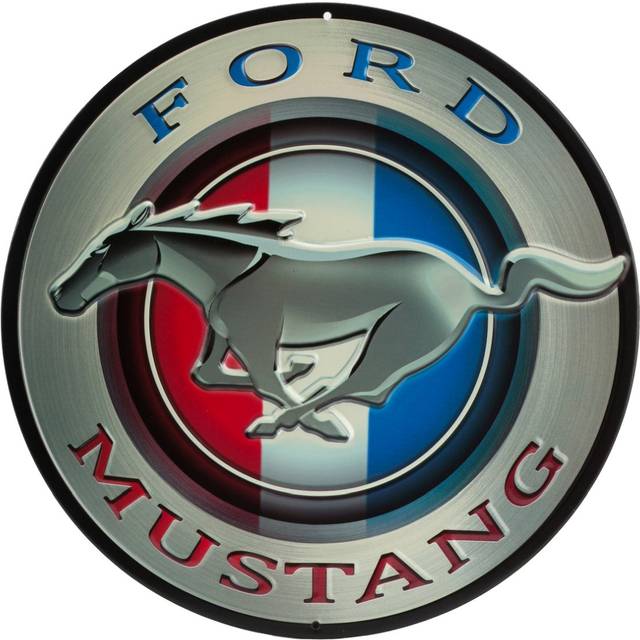 Ford Mustang Round Embossed Metal Sign - Vintage Ford Mustang Sign for