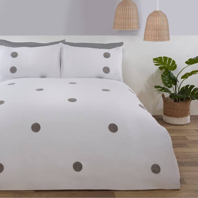 Sleepdown White Embroidered Tufted Polka Dot Circles Duvet Cover Set - Green