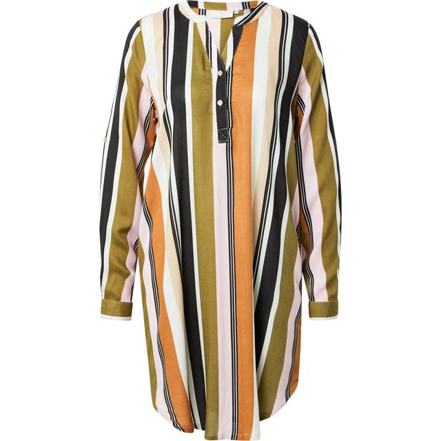 Kaffe, Klänning, Dam, XL, Randig Skjortklänning Grön/Rosa Tryck - multicolor (XL)