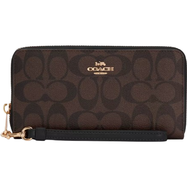 Coach Long Zip Around Wallet In Signature Canvas COLOR: shops Gold/Brown Black