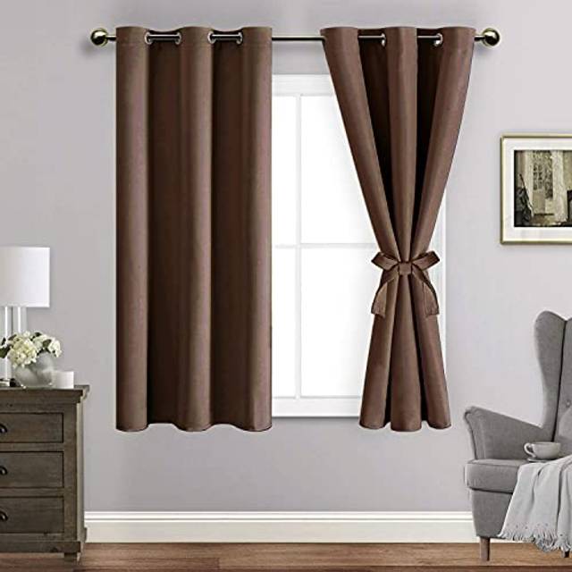 JIUZHEN Blackout Curtains with Tiebacks - Thermal Insulated  Light Blocking and Noise Reducing Grommet Curtain Drapes for Bedroom and Living Room  Set