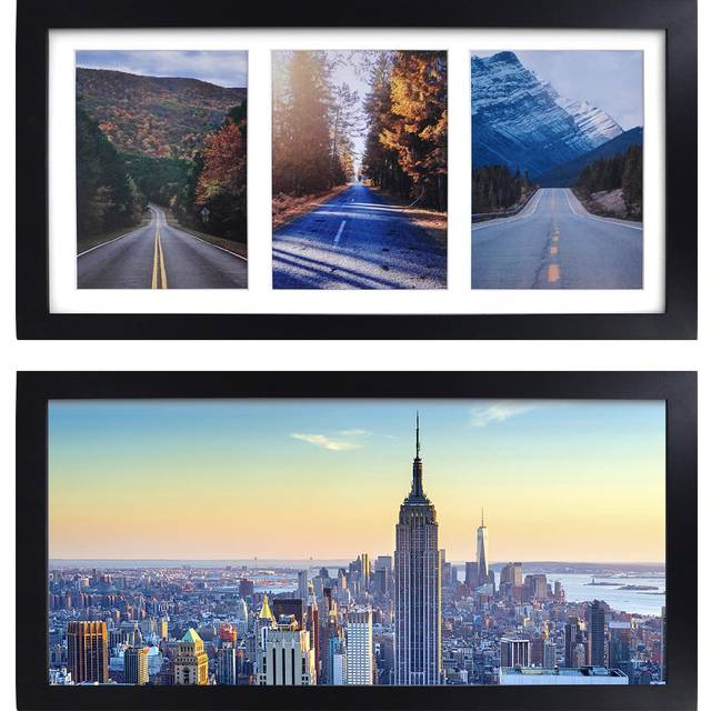 Egofine 8x16 Collage Picture Frame Set of 2  Display Multiple Three 5 x 7 Pictures with Mat or 8x16 Without Mat - Made of Solid Wood with Plexiglass -