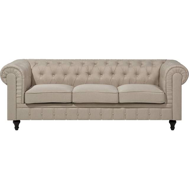 Beliani 3 Seater Fabric Sofa Beige Chesterfield Big, Brown
