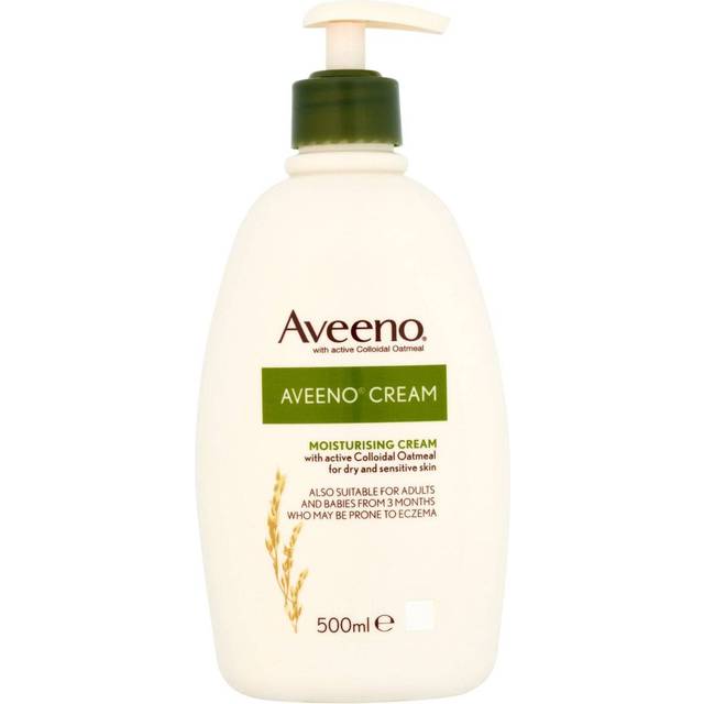 Aveeno Kräm, med kolloidalt havregryn, fuktar aktivt torr och känslig hud, regelbunden användning återfuktar huden, lämplig för vuxna och även spädbarn från 3 månader, 500 ml (förpackningen kan variera)