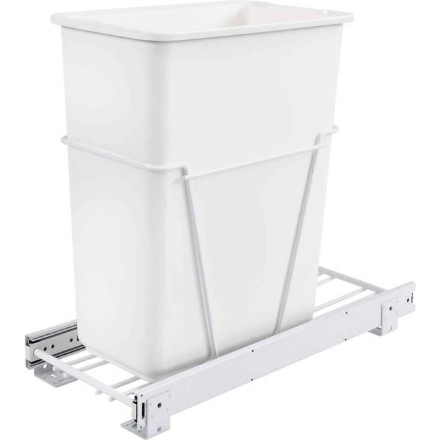 Rev-A-Shelf Single Pull-Out Cabinet Trash Can for Bottom Mount Kitchen 30 Qt Wire Construction with Full-Extension Slides  White  RV-9PB S