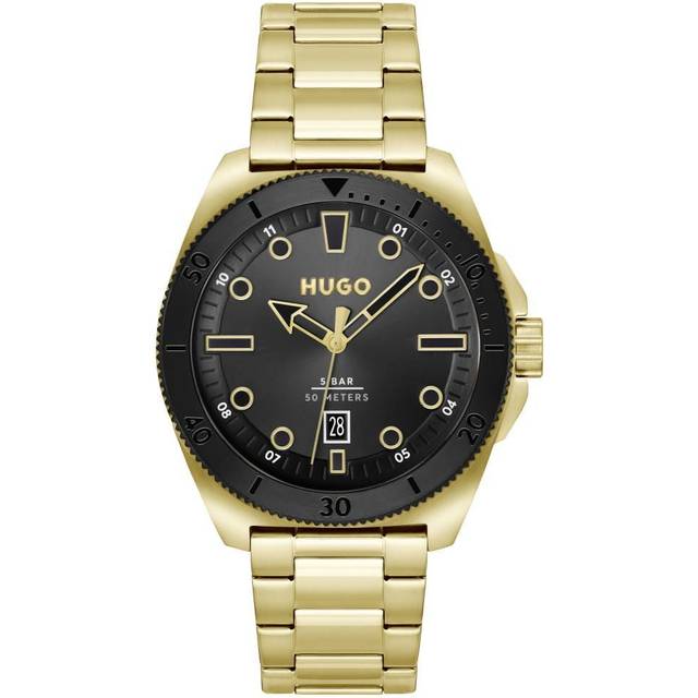 HUGO #VISIT Men's Gold IP Bracelet Watch