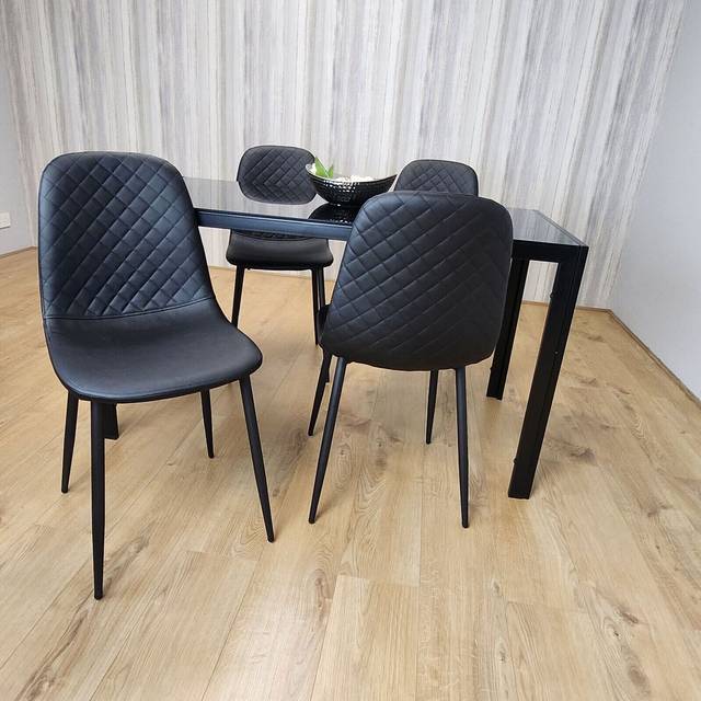 Portland Leather and Glass 4 Seater Dining Set Blue and Black
