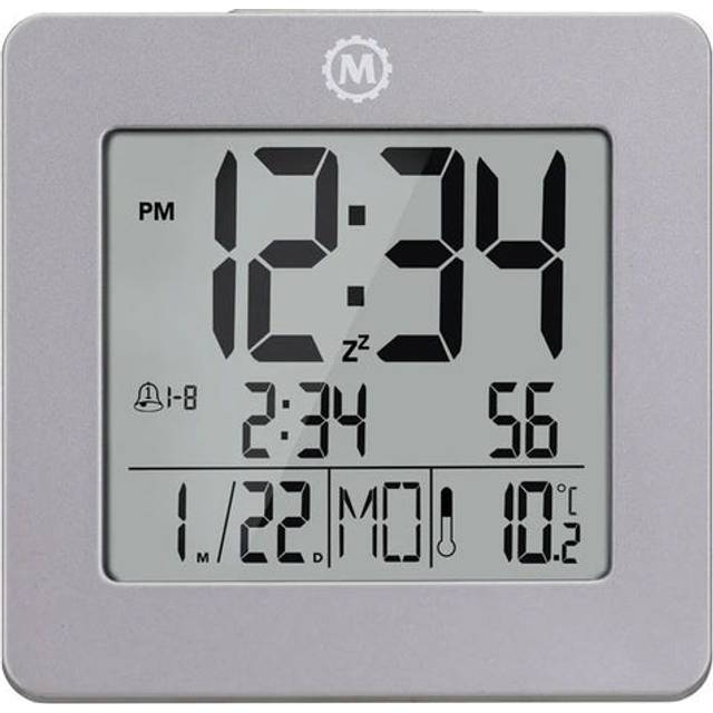 Marathon Clock Digital Desktop Day Date Temperature Alarm & Backlight Graphite Grey - Black
