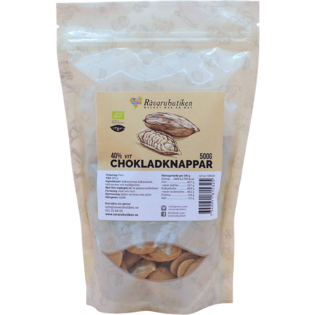 Chokladknappar Pangoa Vit 40% EKO 500g