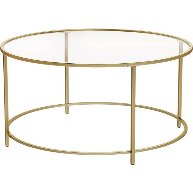 VASAGLE Runt soffbord, glasbord med stålram, vardagsrumsbord, soffbord, härdat glas, guld LGT21G