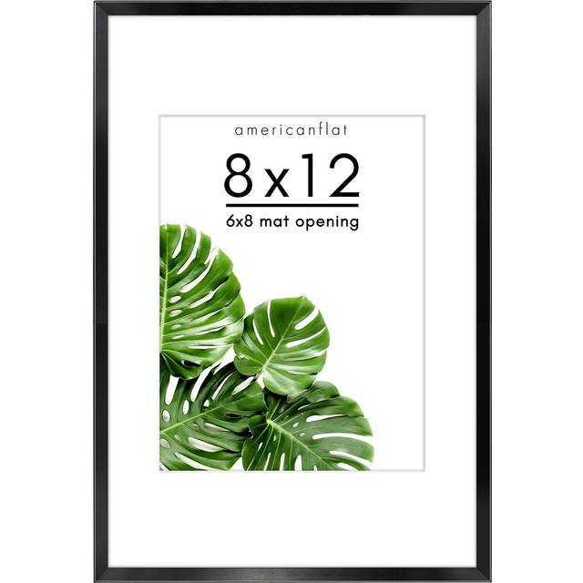 Americanflat Aluminum 8x12 Picture Frame in Black - Use as 6x8 Picture Frame with Mat or 8x12 Frame Without Mat - Shatter Resistant Glass  Built-in Ea