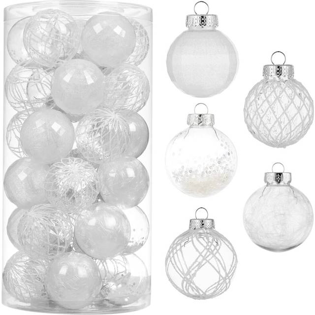30ct Christmas Ball Ornaments60mm236 Shatterproof Clear Plastic Xmas Balls Baubles Set with Stuffed Delicate Sparkling  Han