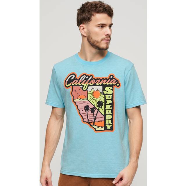 Superdry Herren Locker Geschnittenes T-shirt mit Neon-reisegrafik Blau - Größe: M