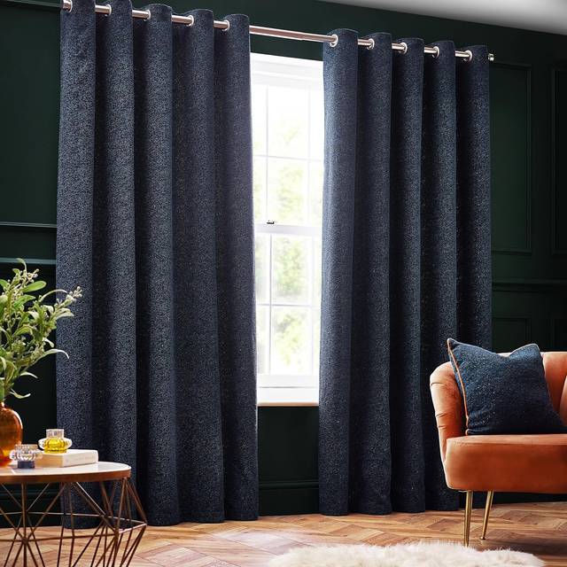 Paoletti Galaxy Navy Chenille Eyelet Curtain 117 x 137cm - Blue - W 137 x D 117cm