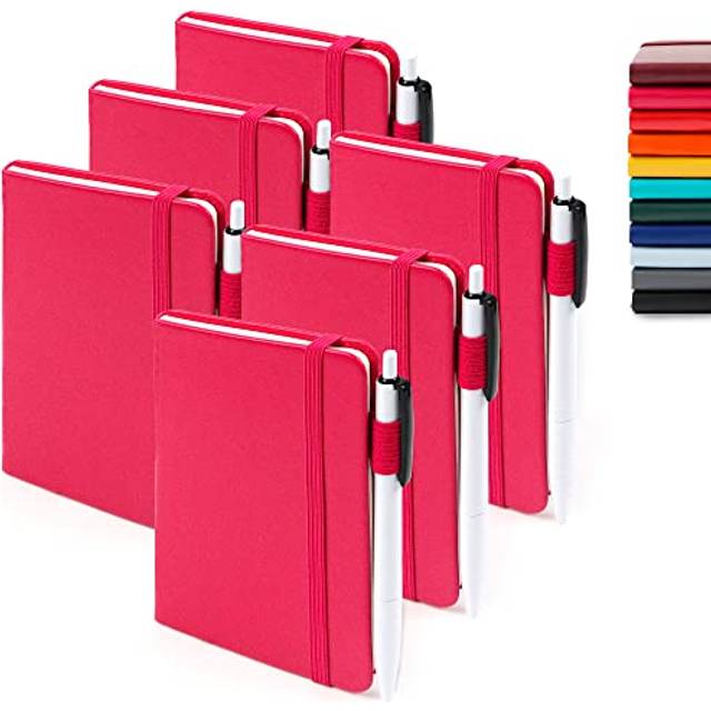 feela 6 Pack Pocket Small Notebooks Bulk, Mini Cute Memo Notepads Hardcover College Ruled Lined Journals with Pen Holder for Women Girls Office Schoo