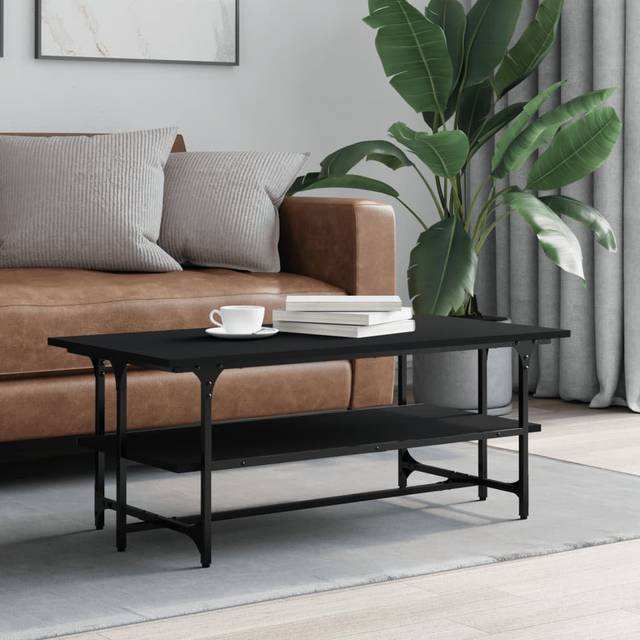 Borough Wharf Elem Trestle Coffee Table with Storage Black 40cm H X 100cm W X 50cm D