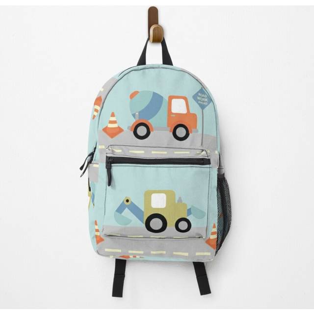 "Backpack Construction Trucks  and Cones  School Bag Travel 15"""