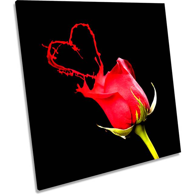 Red Rose Flower Love Heart - Wrapped Canvas Painting (76.2cm H x 76.2cm W x 4cm D)