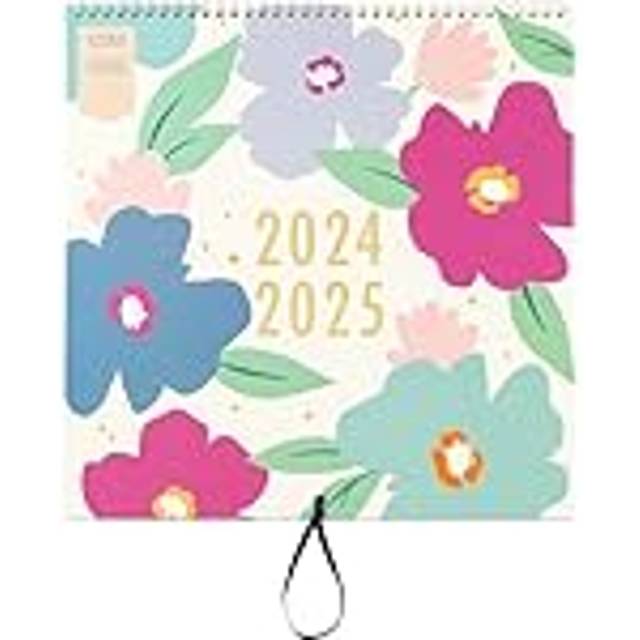 17 Month Family Wall Calendar August 2024 - December 2025 - Floral Family Wall Planner Calendar with Five Schedules, Tear-off Shopping Lists and 17