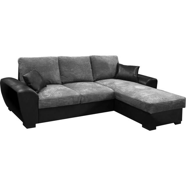 Acee Corner Sofa Bed Jumbo Cord - Black (87cm H X 262cm W X 162cm D)
