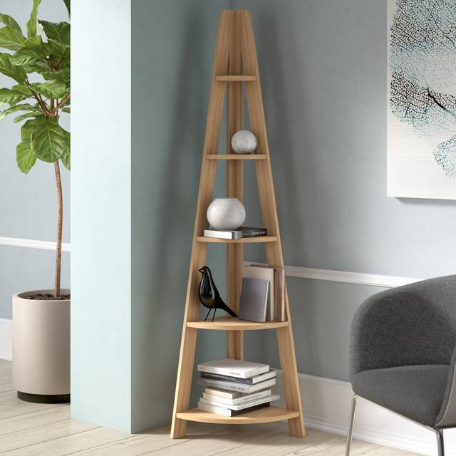Yareli Corner Bookcase - Oak (175.5&#34; H x 39&#34; W x 39&#34; D)