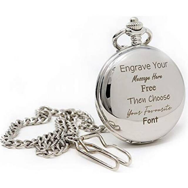 Personalised Engraved Silver Pocket Watch in Gift Box (Front & Back & Gift Box Engraving)