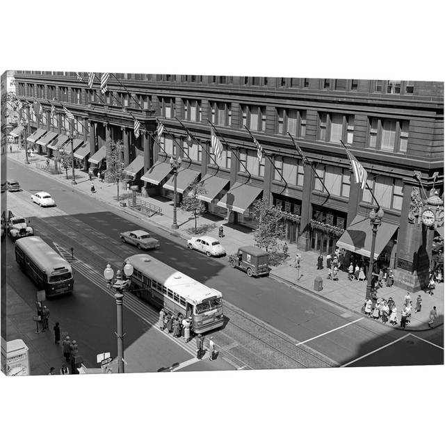 1950s State Street Marshall Fields Department Store Exterior Chicago Il USA - Wrapped Canvas Photograph (20.32 cm H x 30.48 cm W)