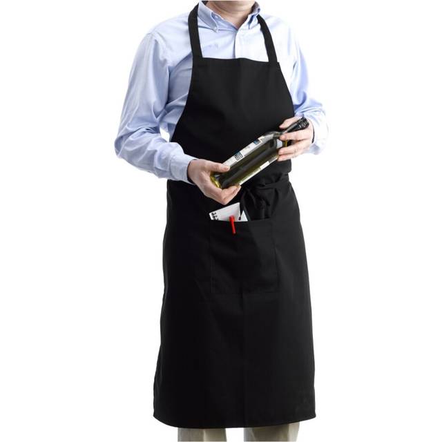(Single Apron) Black Full Apron With Pocket Professional Chefs (Pack of 1 or 5)