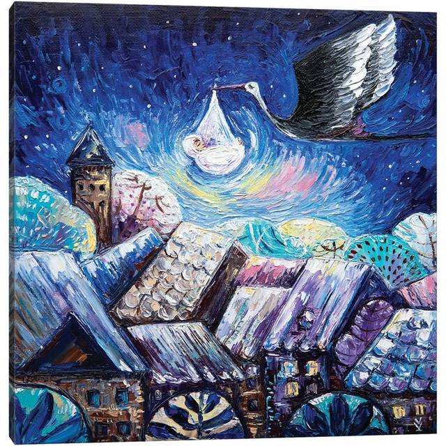 Stork by Vlada Koval - Painting on Canvas - Wrapped Canvas (30.48 cm H x 30.48 cm W)