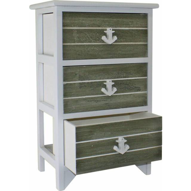 Chest Of 3 Drawers With Nautical Anchor Handles In Grey & White