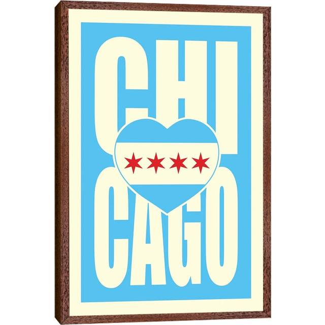 Chicago Typography Heart by Benton Park Prints - Graphic Art Print on Canvas - Classic Brown Wood Framed (152.5 cm H x 101.5 cm W)